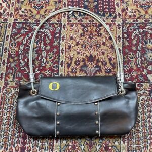 TomBoy Totes Oregon Ducks Black Leather Shoulder Bag Industrial Punk Cable Strap